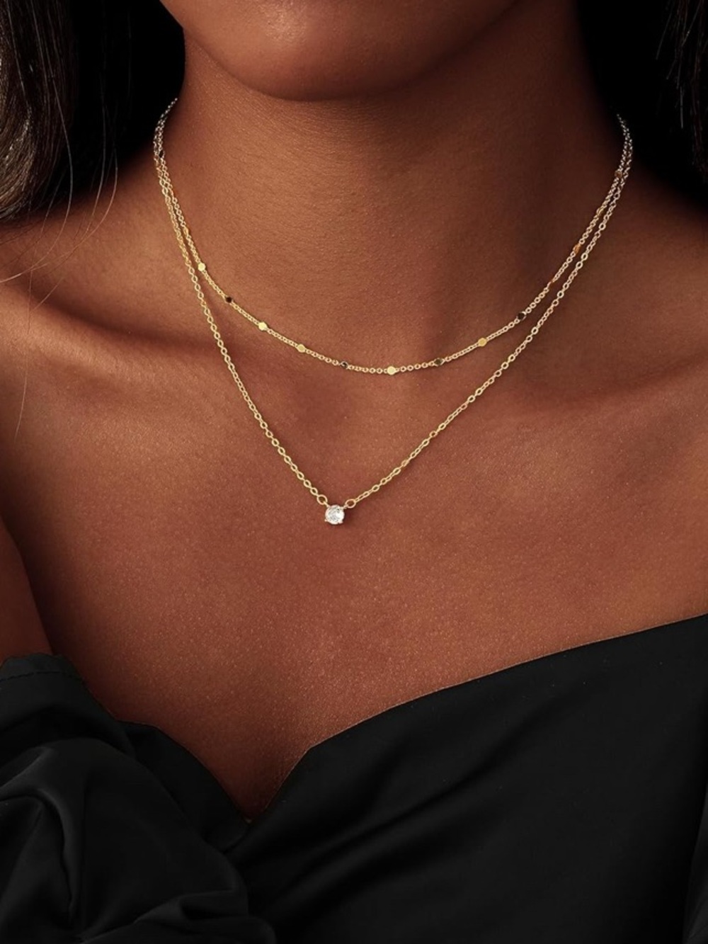 14K Gold Plated Layered CZ Pendant Necklace Set - Picture 4 of 4